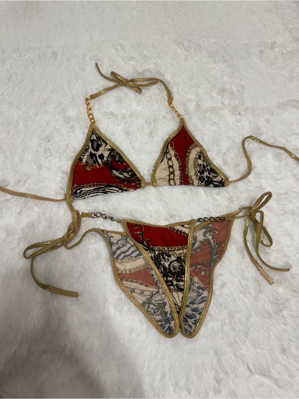 New med red gold y2k dancer bikini low rise scrunch festival rave outfit swim